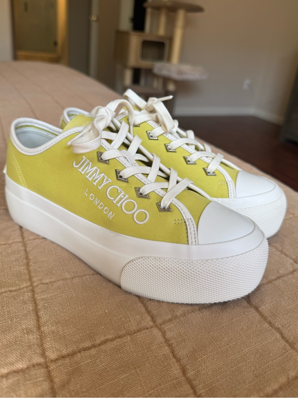 Jimmy Choo Lime Yellow Platform Canvas Sneakers
